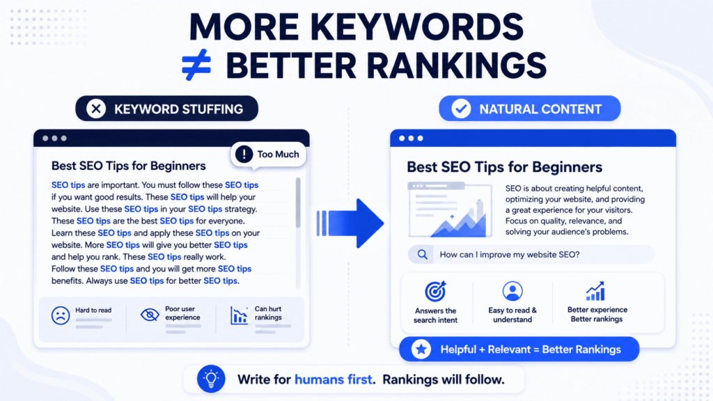 Digital Grow Kit comparison showing keyword stuffing versus natural content for better SEO